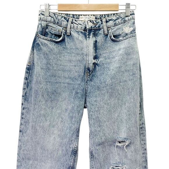 Free People We The Free My Own Lane Straight Jeans Acid Wash Distressed Size 28 - Picture 6 of 15